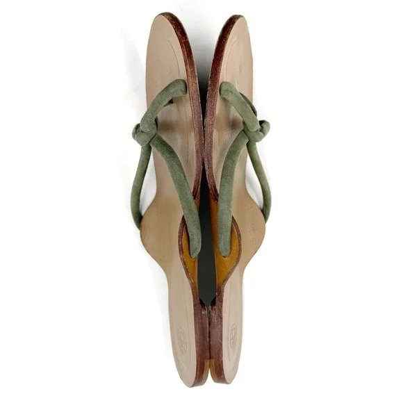 The Row Hawaii Knotted Sandals Thong Olive Green Suede Flat Slides Sz 36 / 6